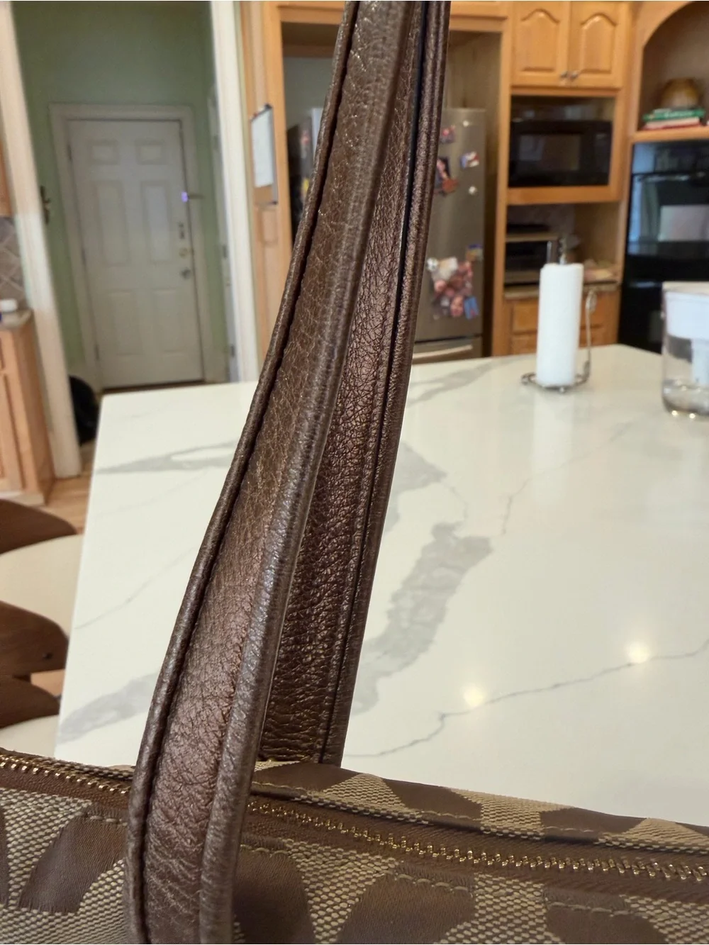Coach Logo Tote Bag Brown/Beige Zip Closure w/ Charm, Inner & Outer Pockets
